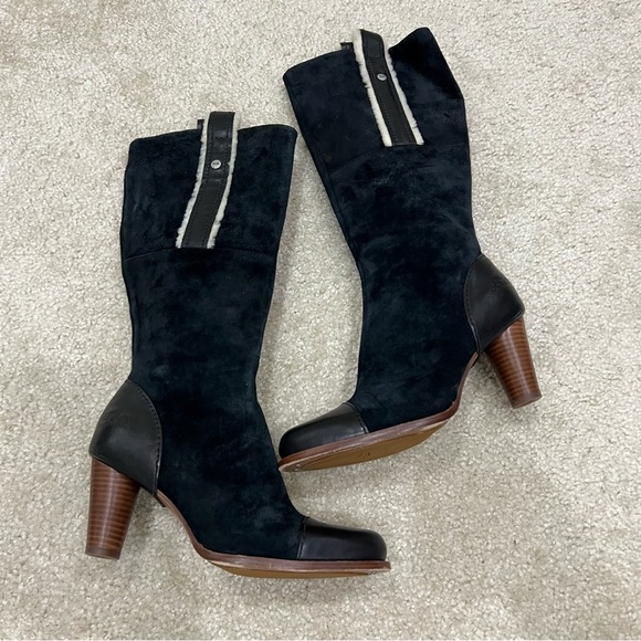 UGG Black Heeled Boots with Cream Accents - Picture 6 of 16